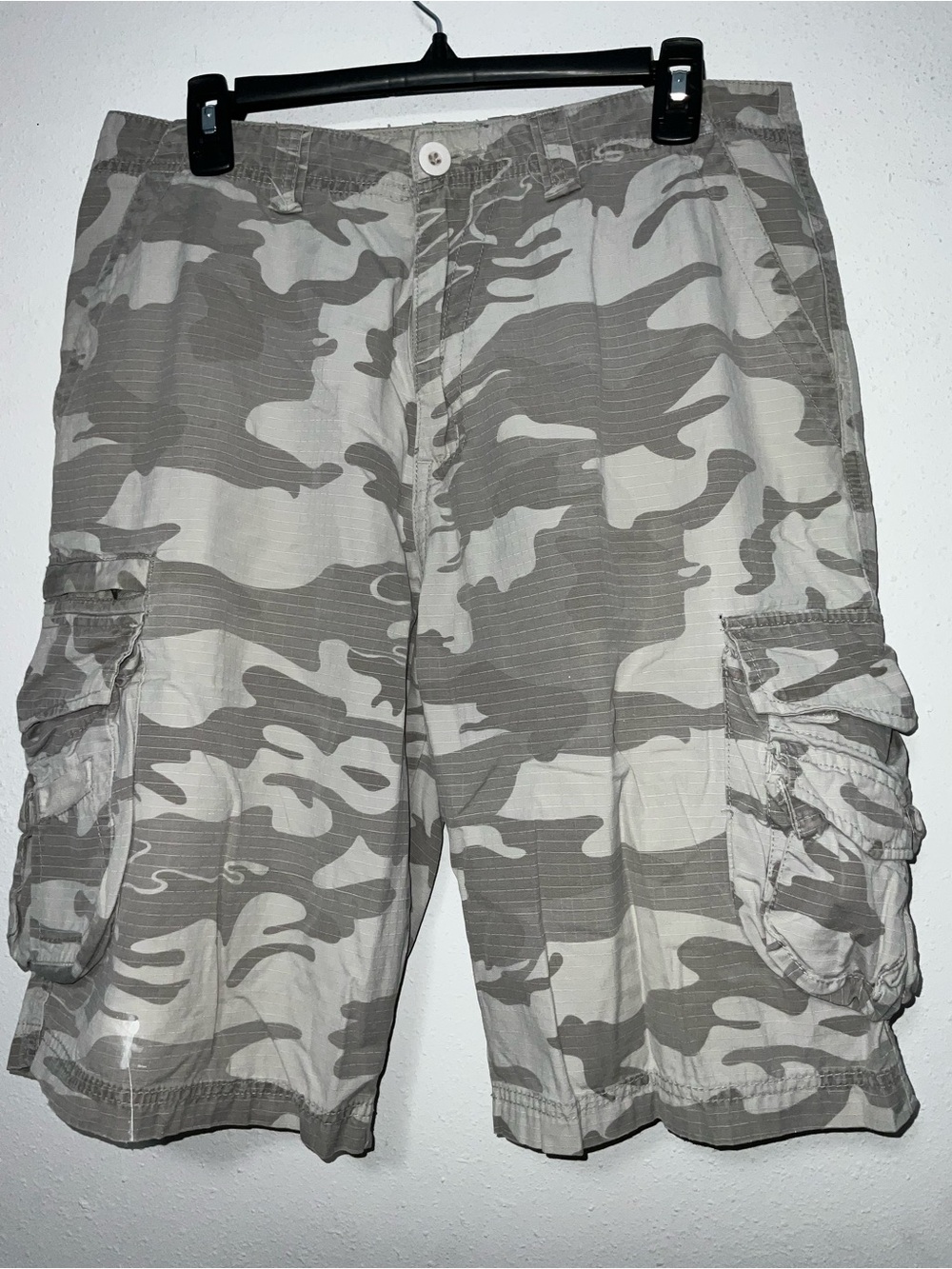Y2K Burnside Gray Camo Cargo Shorts Baggy Skater Jorts Size 32